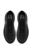 Male Black Lace-Up Thick-Soled Leather Sneaker | Derimod