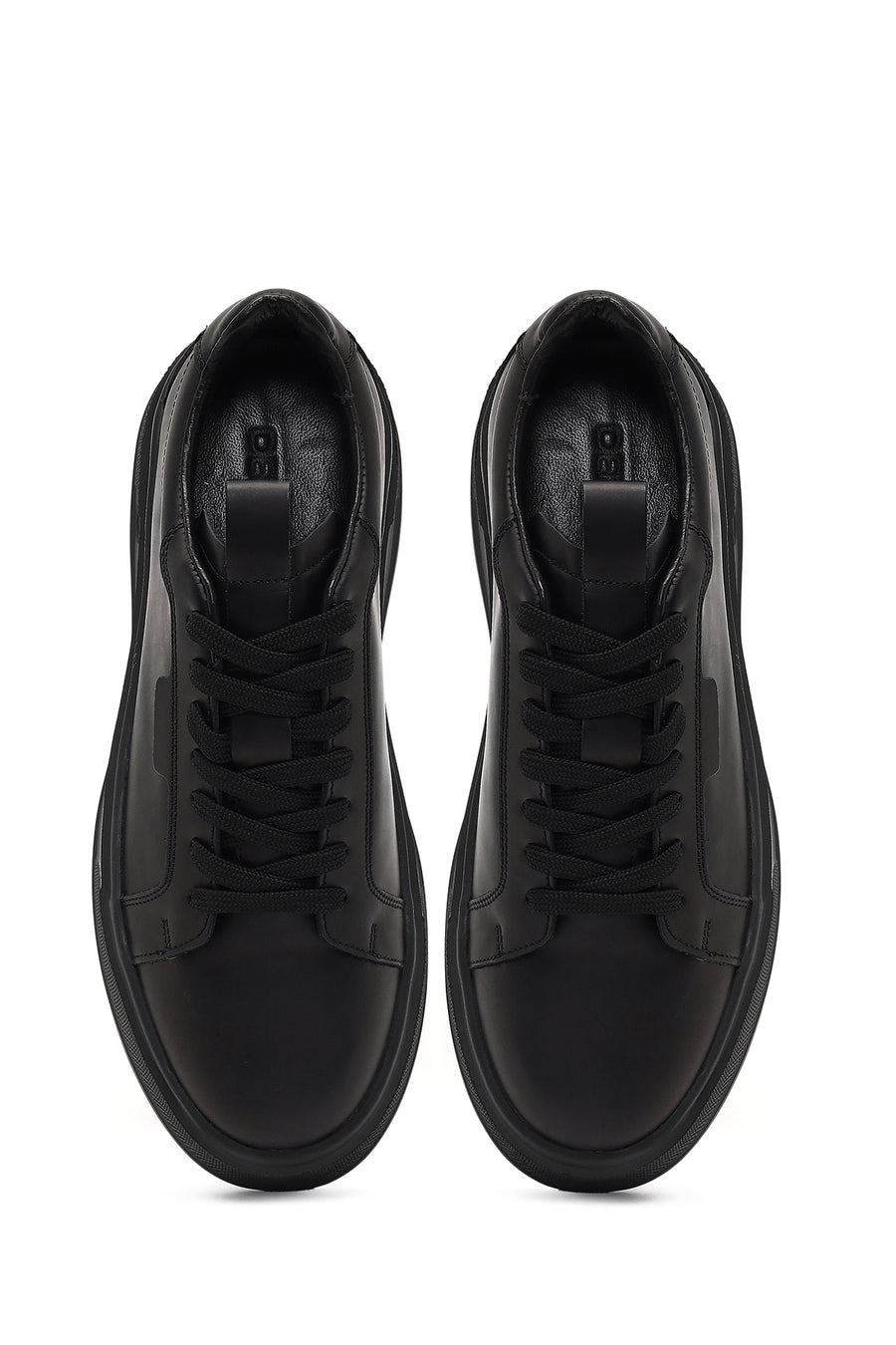 Male Black Lace-Up Thick-Soled Leather Sneaker
