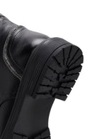 Women's Black Zippered Stoned Leather Combat Boots | Derimod