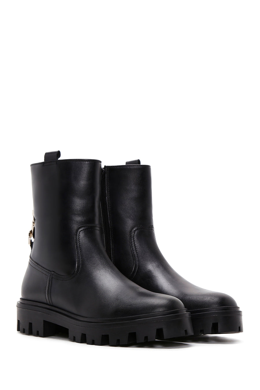 Women's Black Leather Zipper Classic Boots