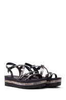 Women's Black Stone Thick Soled Flat Sandals | Derimod