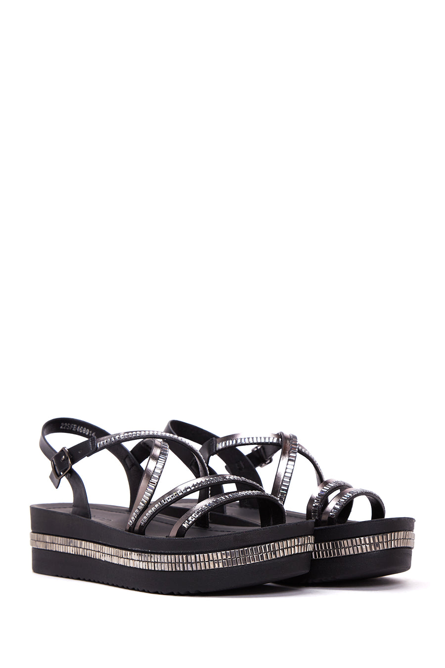 Women's Black Stone Thick Soled Flat Sandals
