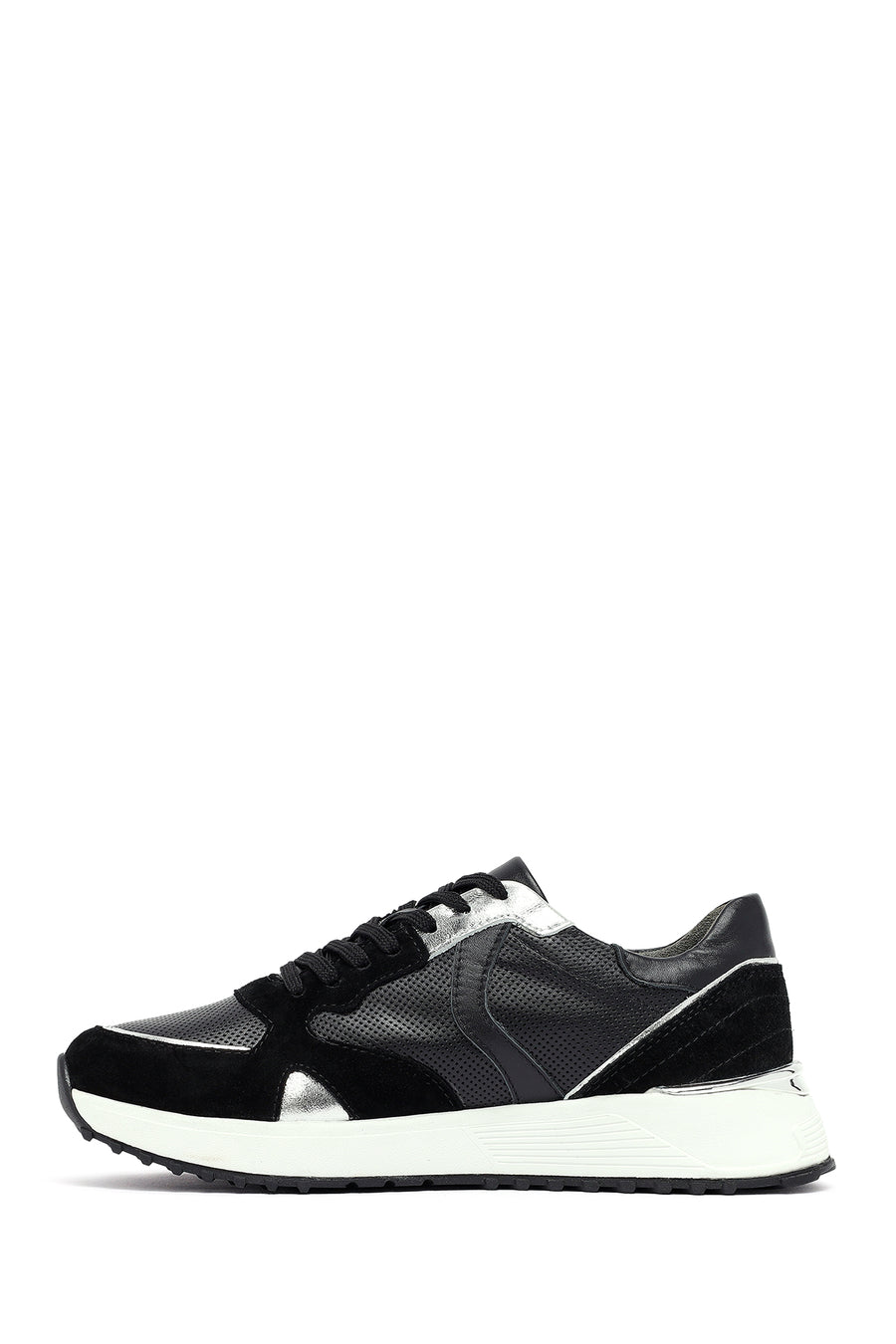 Kadın Siyah Bağcıklı Kalın Tabanlı Deri Sneaker
