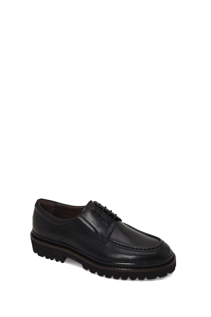 Male Black Lace-Up Thick-Soled Leather Casual Shoes