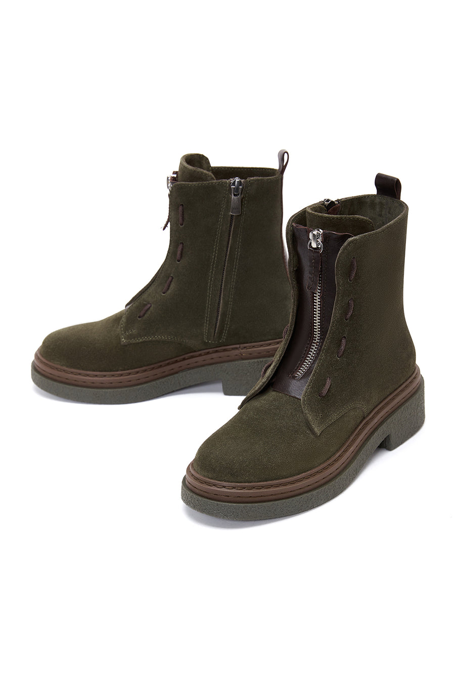Women's Green Zippered Suede Leather Boots