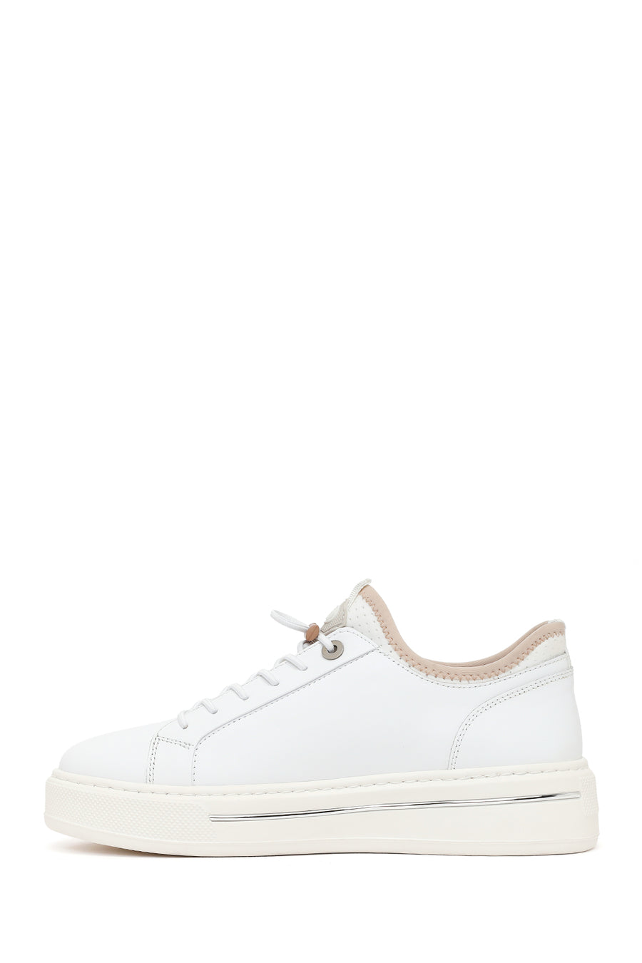 Erkek Beyaz Bağcıklı Kalın Tabanlı Deri Sneaker