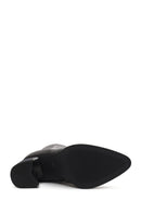 Woman Black Chunky Heeled Zip Closure Leather Boots | Derimod