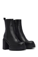 Women's Black Zip-Up Platform High Heel Leather Boots | Derimod