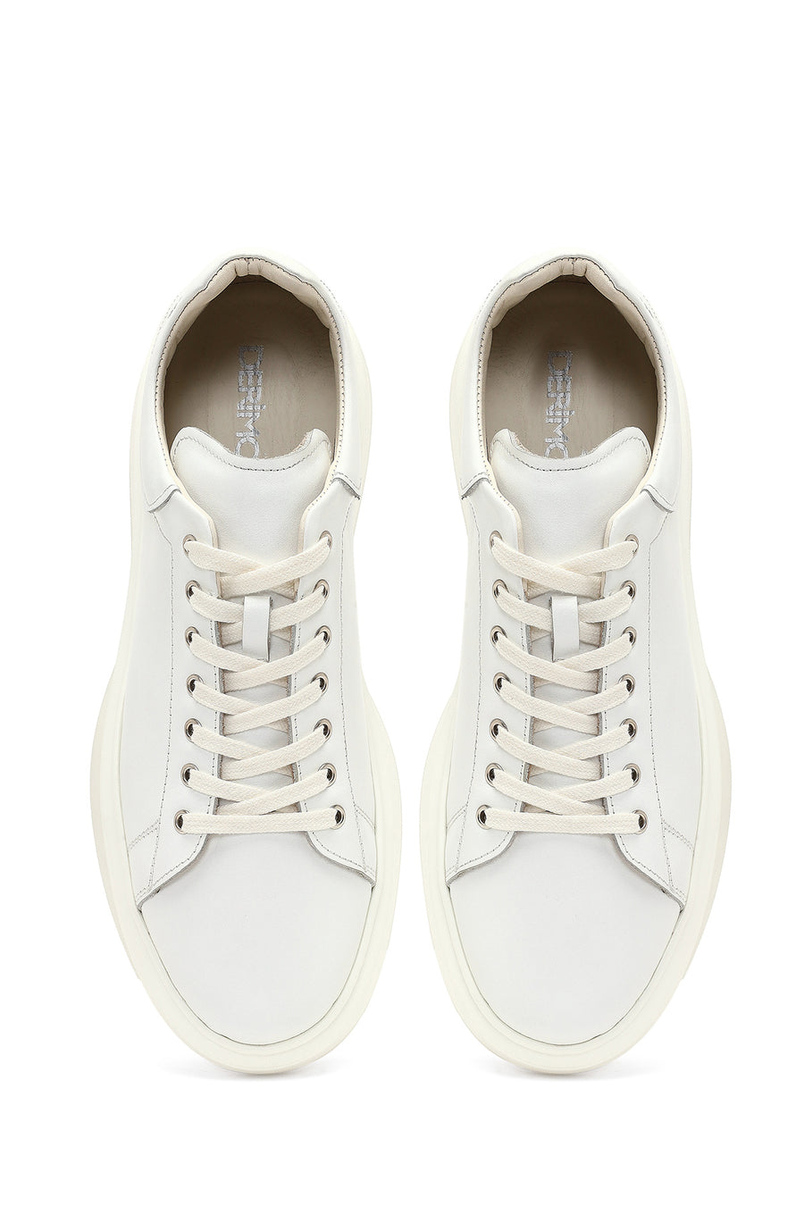 Men's White Lace-Up Thick-Soled Leather Sneaker
