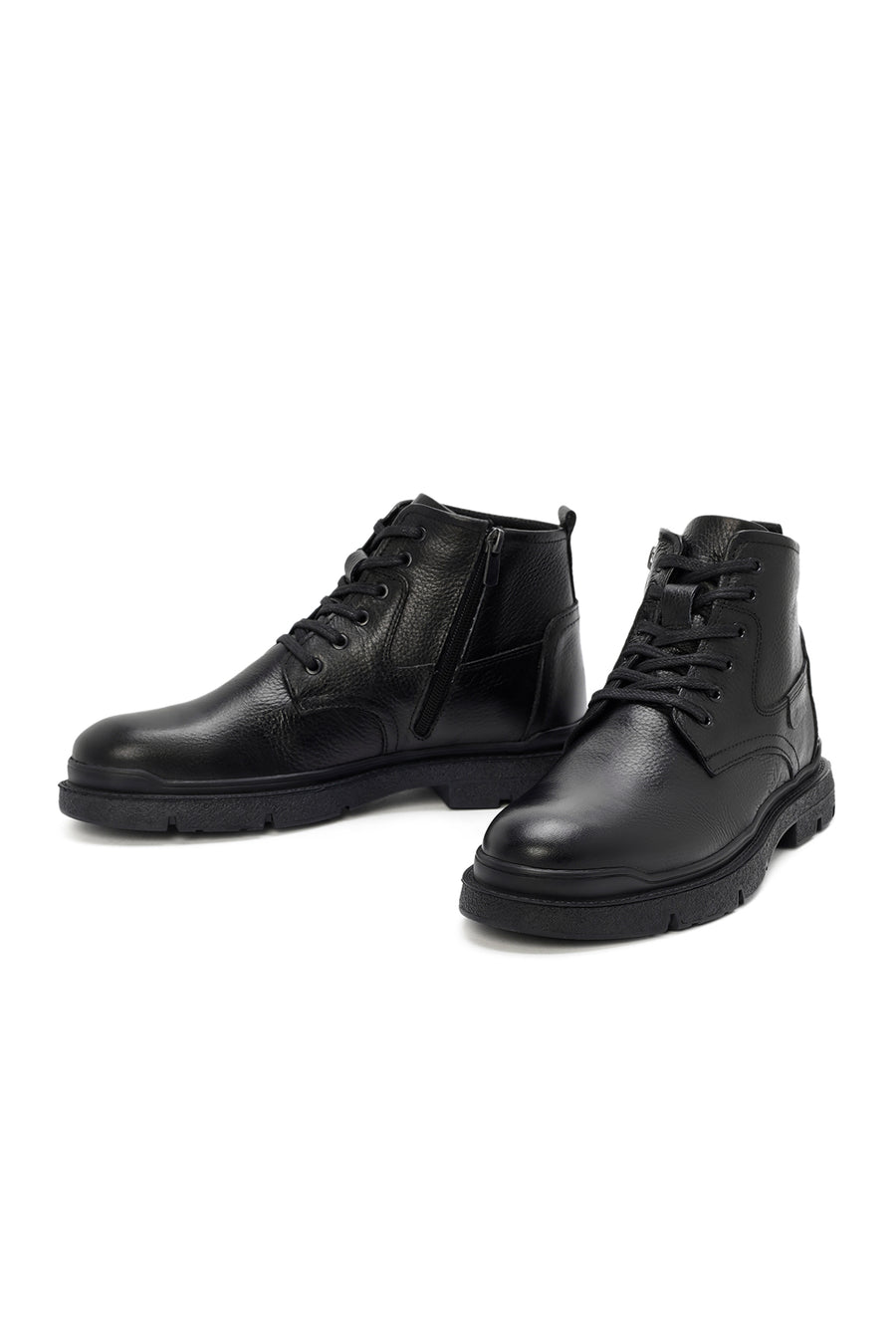 Men's Black Zippered Leather Casual Boots
