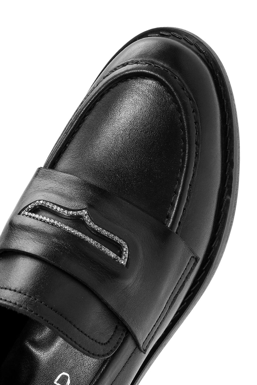 Women's Black Stone Detailed Leather Masculine Loafer