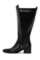 Woman Black Zip Closure Chunky Heeled Leather Boots | Derimod