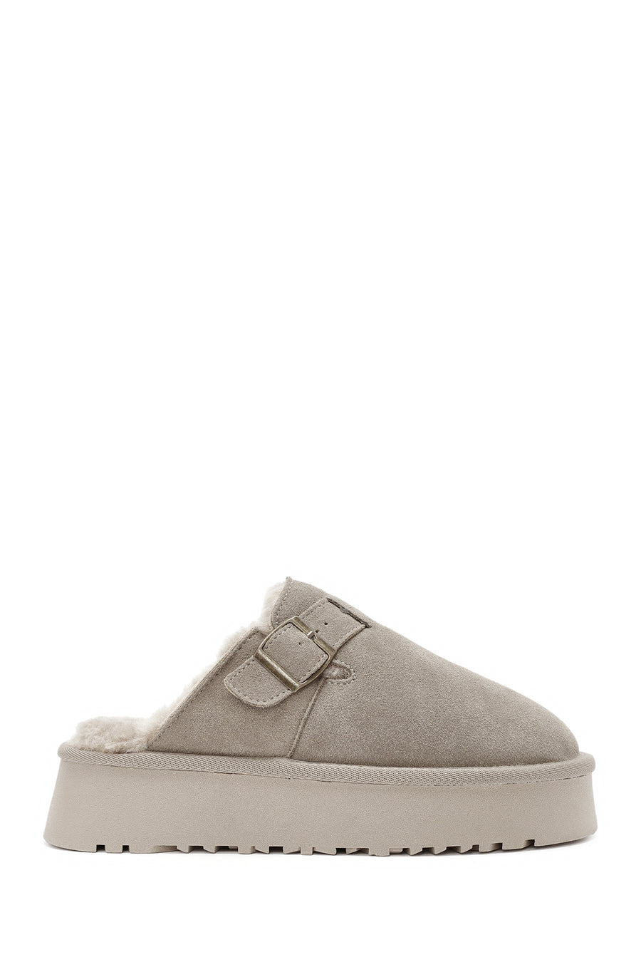 Women's Mink Thick-Soled Fur Detailed Suede Leather Slippers 24WFD478010 | Derimod