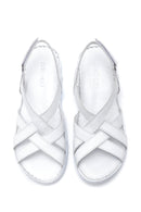 Women's White Leather Comfort Sandals | Derimod