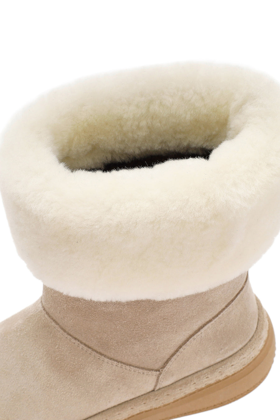 Woman Beige Thick-Soled Suede with Fur Detail Leather Boat