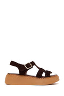 Woman Brown Ankle-Buckle Thick-Soled Suede Comfort Sandal | Derimod