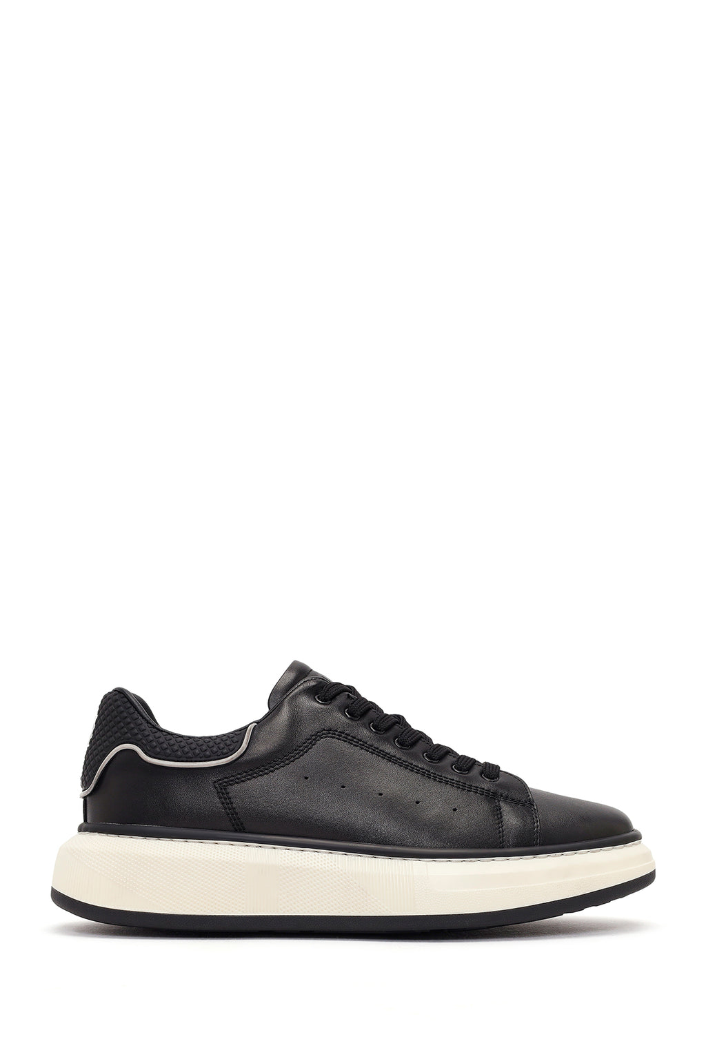 Erkek Siyah Kalın Tabanlı Deri Sneaker