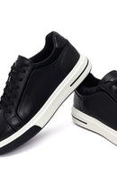 Male Black Lace-Up Thick-Soled Leather Sneaker | Derimod