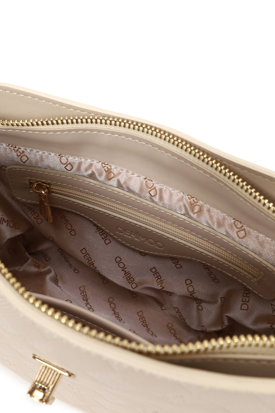 Woman Cream Long-Strap Printed Shoulder Bag