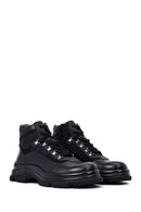 Men's Black Zippered Leather Boat | Derimod
