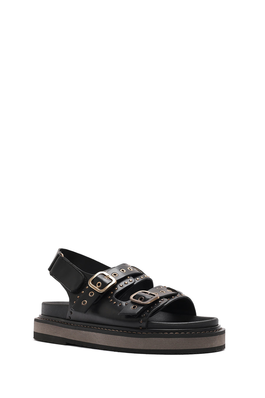 Women's Black Buckled Thick Soled Sandals