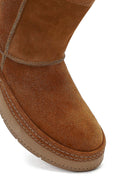 Women's Tan Suede Leather Teddy Boot | Derimod