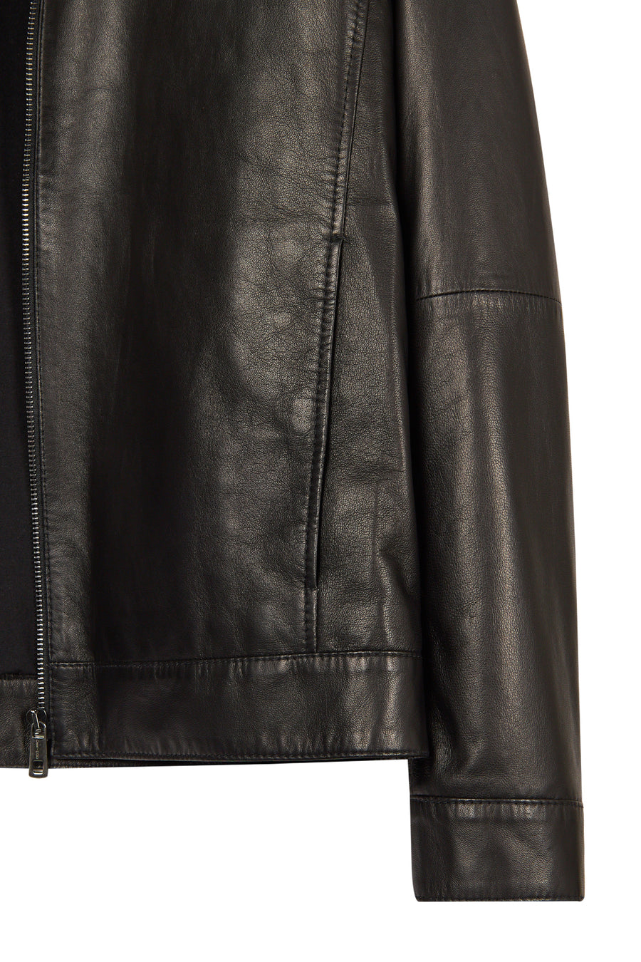Mane Male Black Mandarin Collar Leather Jacket