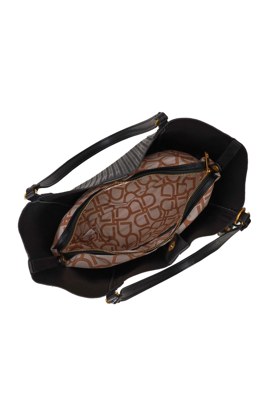 Woman Black Accessorized Printed Shoulder Bag