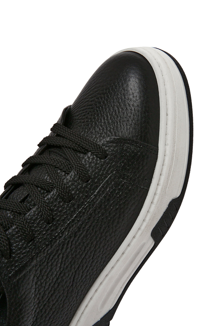 Erkek Siyah Bağcıklı Kalın Tabanlı Deri Sneaker