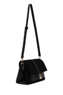 Woman Black Long-Strap Suede Crossbody Bag | Derimod