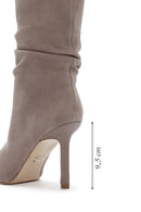 Women's Mink Thin Heeled Suede Leather Boots | Derimod