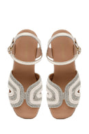 Women's Cream Ankle Buckle Wedge Heel Espadrille Sandals | Derimod