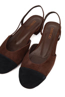 Women's Brown Open Back Suede Leather Ballet Flats | Derimod