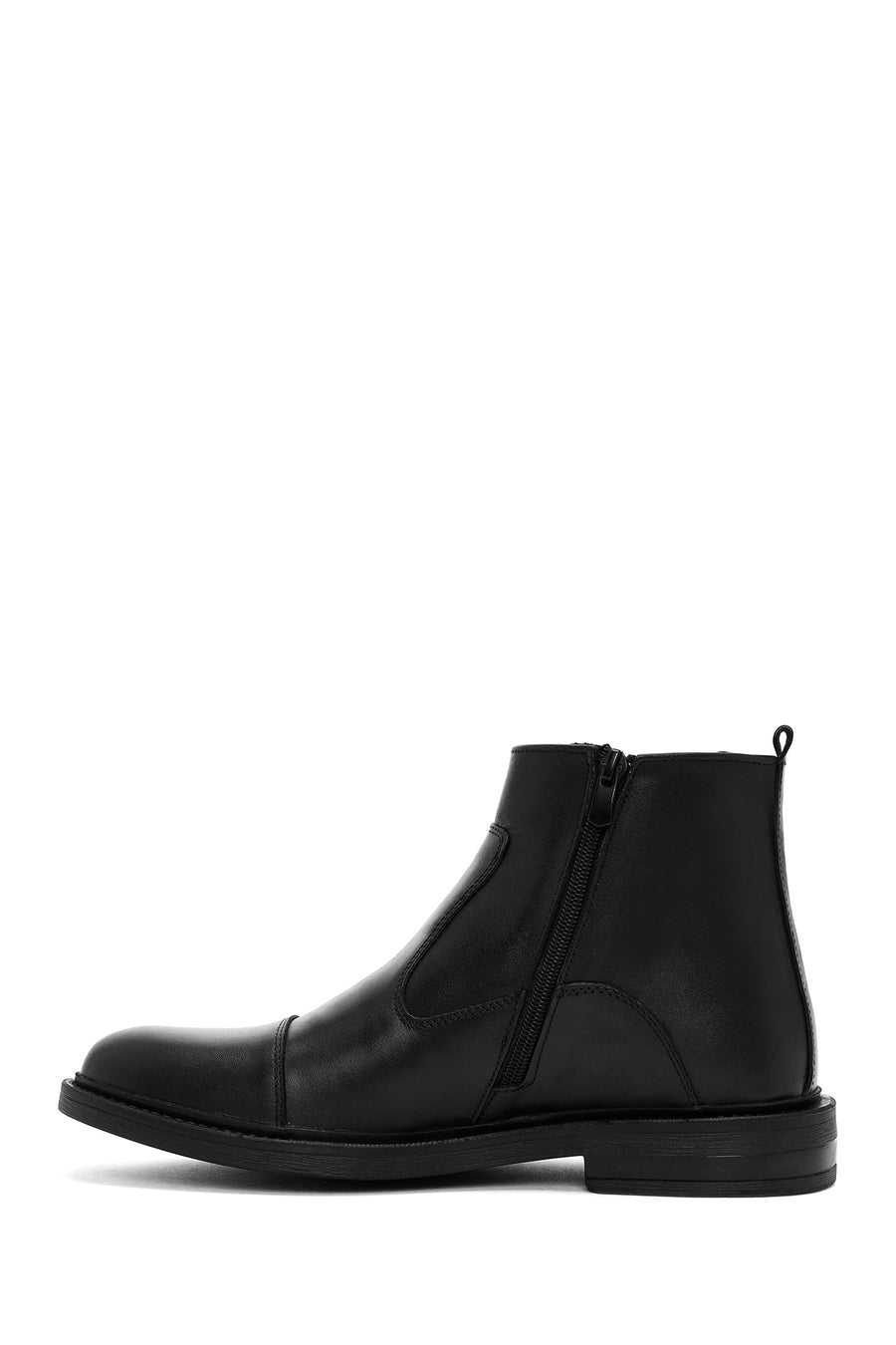 Men's Black Zippered Leather Casual Boots
