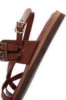Women's Tan Ankle Strap Flip-Flop Leather Sandals | Derimod