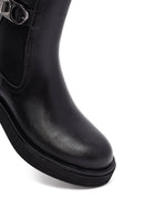 Woman Black Thick Sole Leather Chelsea Boots | Derimod