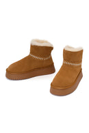 Woman Camel Thick-Soled Suede Teddy Boots | Derimod