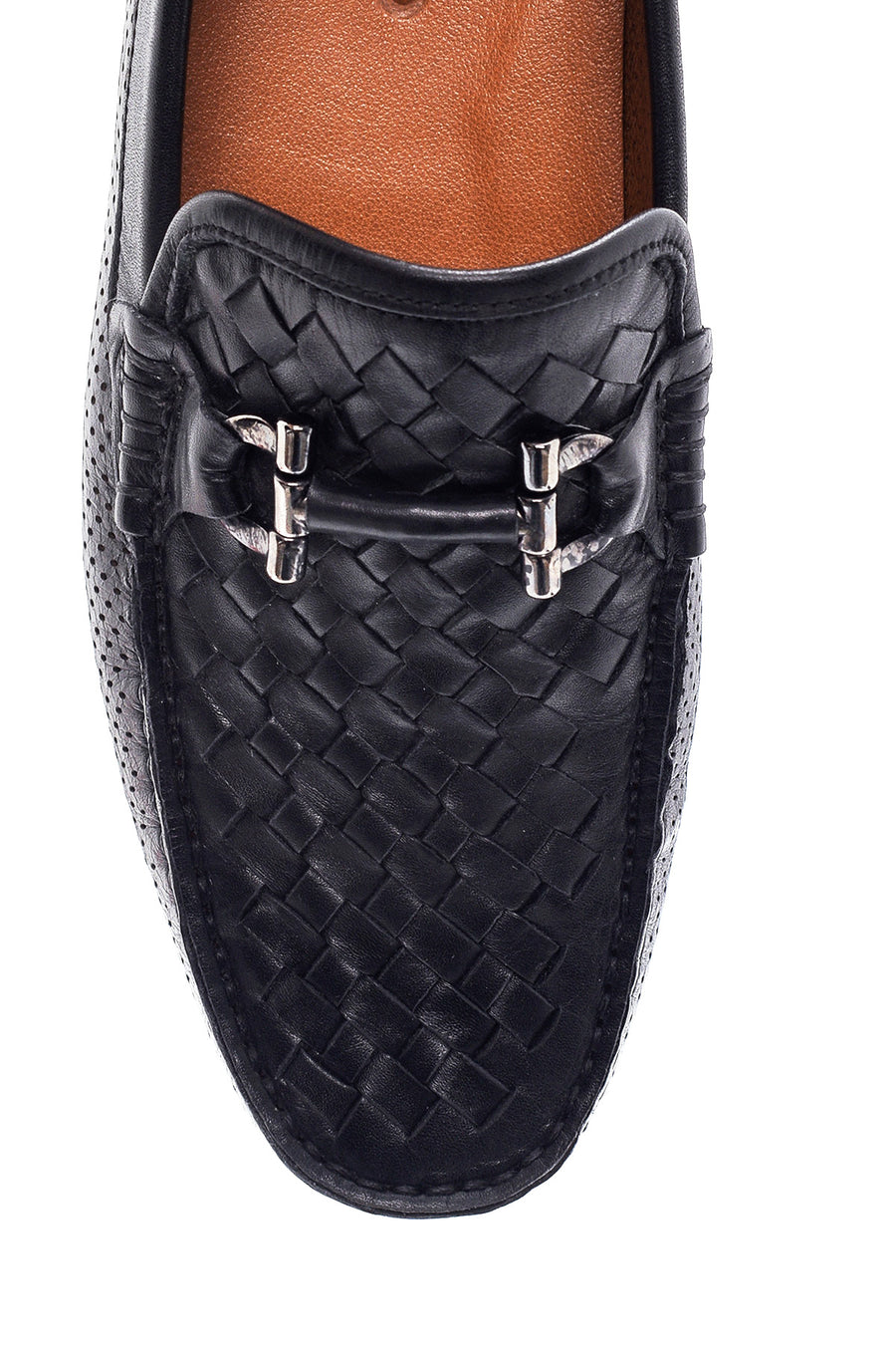 Erkek Siyah Deri Örgülü Casual Loafer