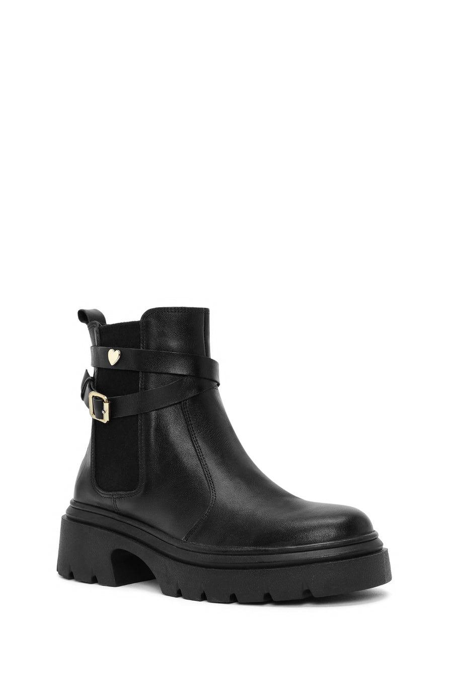 Women's Black Buckle Detailed Leather Chelsea Boots