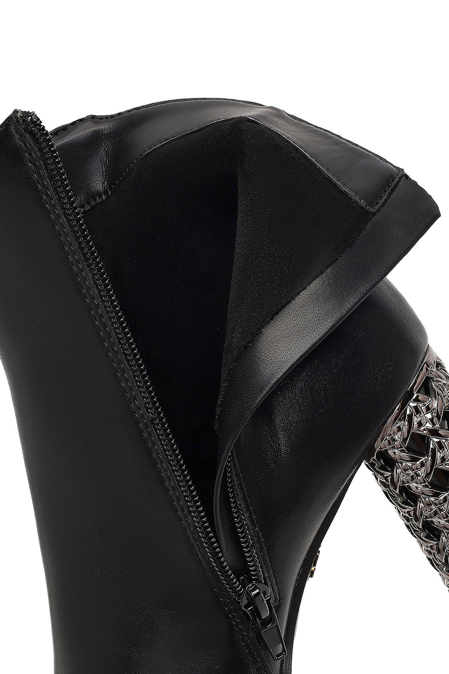 Women's Black Zippered Patterned Thick Heeled Boots