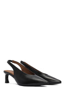 Women's Black Slingback Elastic Low Heel Leather Shoes | Derimod