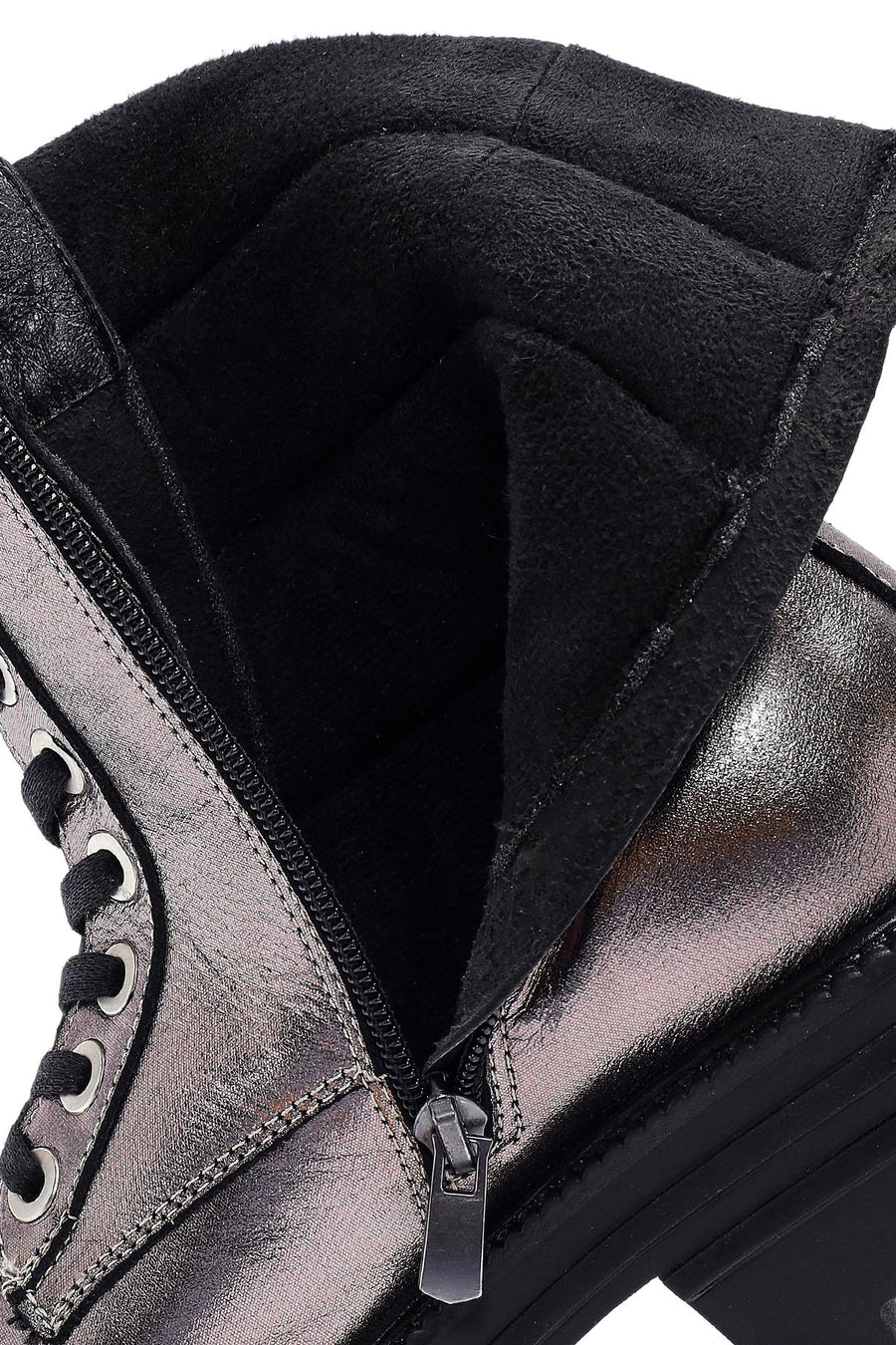 Women's Bronze Zipper Metallic Leather Combat Boots