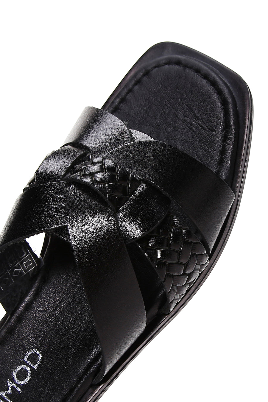 Women's Black Knitted Detailed Leather Slippers