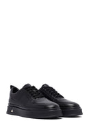 Men's Black Lace-Up Thick Sole Leather Sneakers | Derimod
