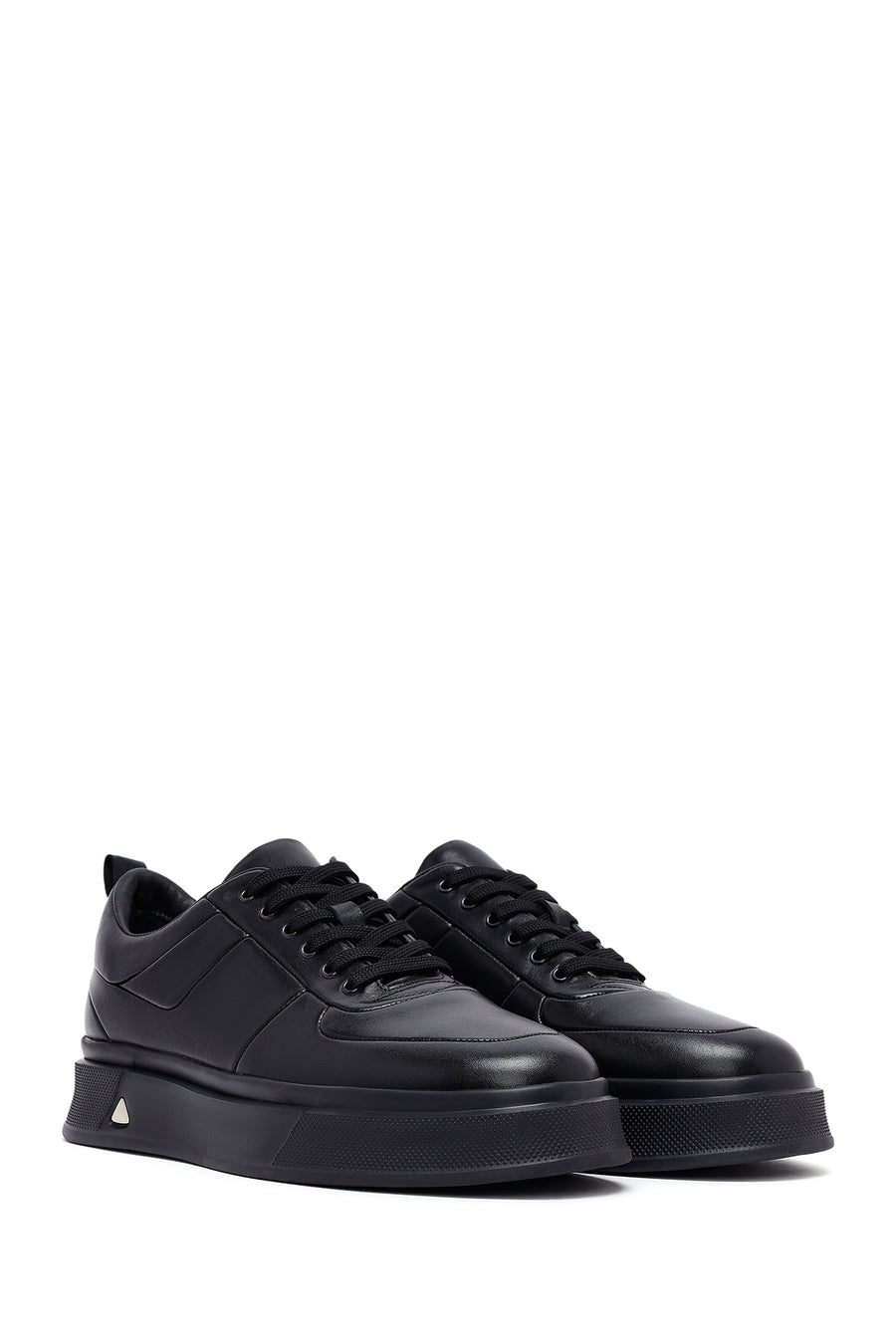 Men's Black Lace-Up Thick Sole Leather Sneakers