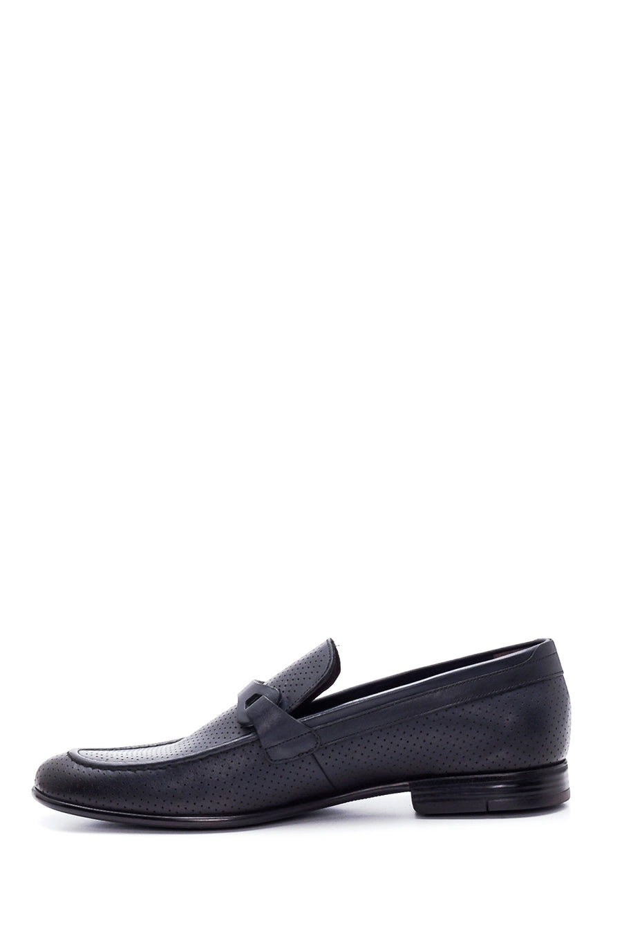 Men's Navy Blue Leather Perforated Loafer