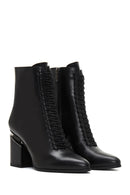 Woman Black Zippered Chunky Heels Leather Boat | Derimod