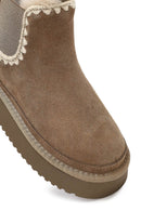 Woman Mink Thick-Soled Patterned Suede Teddy Boots | Derimod