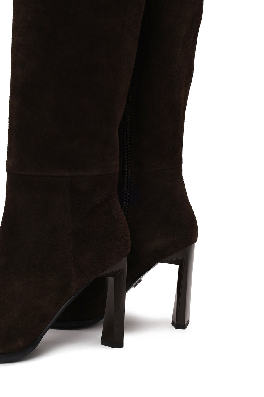 Woman Brown Zip Closure Heeled Suede Boot