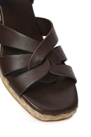 Woman Brown Ankle-Strap Buckled Wedge-Heel Leather Espadrilles Sandal | Derimod